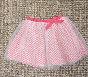 Billieblush Neon Pink and White Striped Tulle Skirt